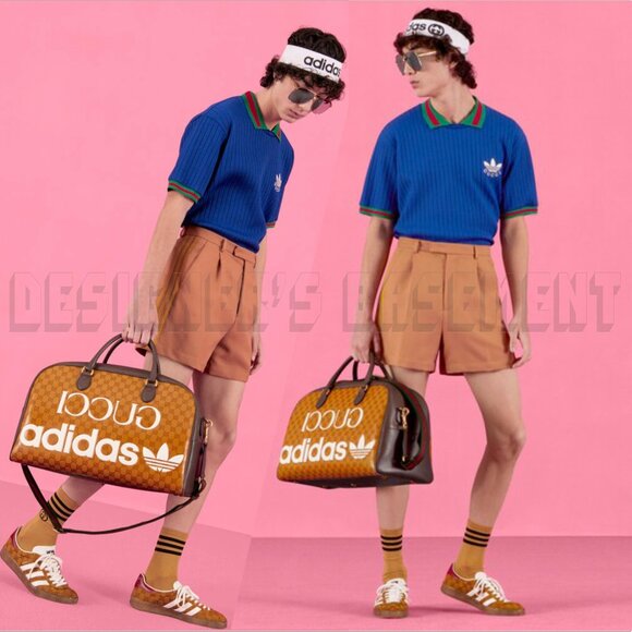 GUCCI GG Crystal Adidas X Gucci Trefoil Web Logo convertible Large Duffel Bag - Picture 3 of 12